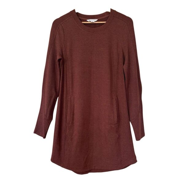 Athleta Balance Dress Mahogany Heather brown Medium Long Sleeve Dress with Pocke - Picture 4 of 8